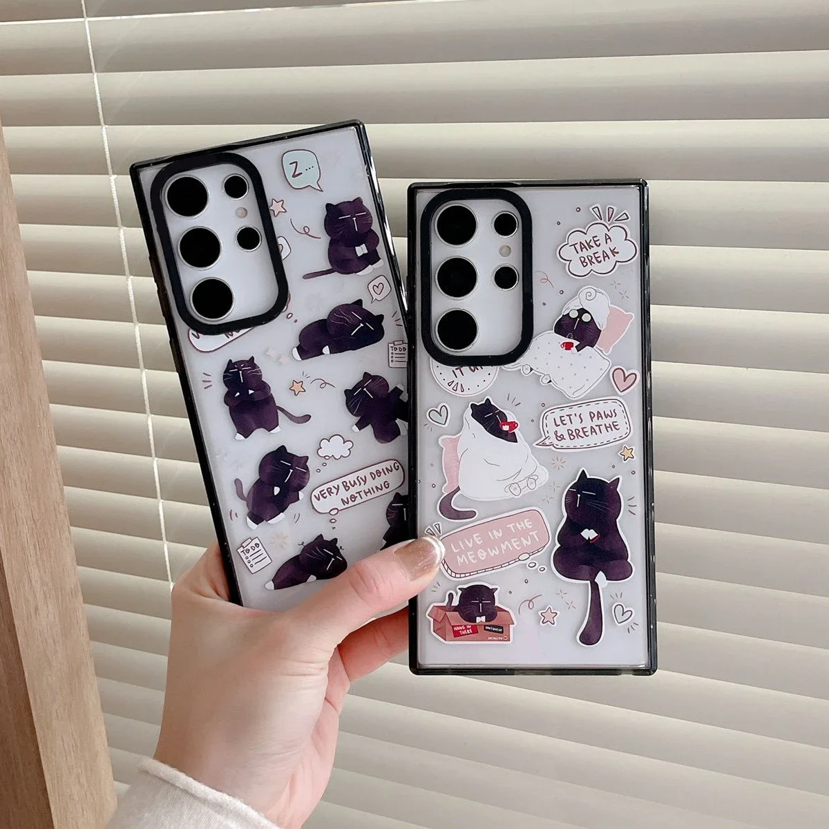 Black Cat Acrylic Black Border Case for Samsung Galaxy S22 S23 S24 Ultra S22+ S23+ S24 Plus Cover Protective Case