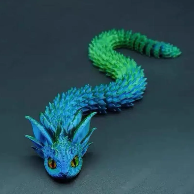 3D Printed Dragon Snake Movable Joint Fidget Toy Figurine Simulation Snake Office Desktop Ornament New Year Gifts Crafts Gift