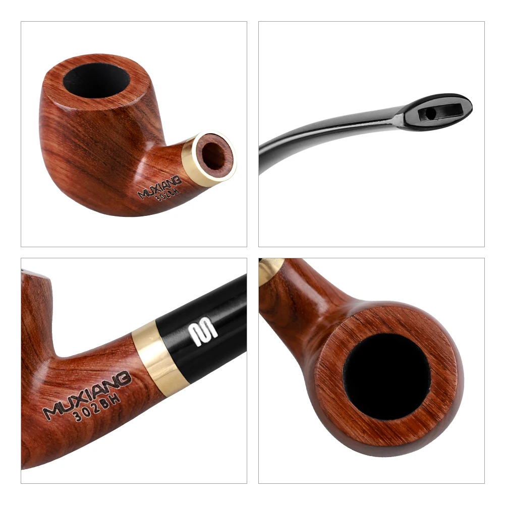 JIBILL long handle tobacco pipe curved handle church pipe father day gift sandalwood with clean gift box reading wood Tobacco Pipe