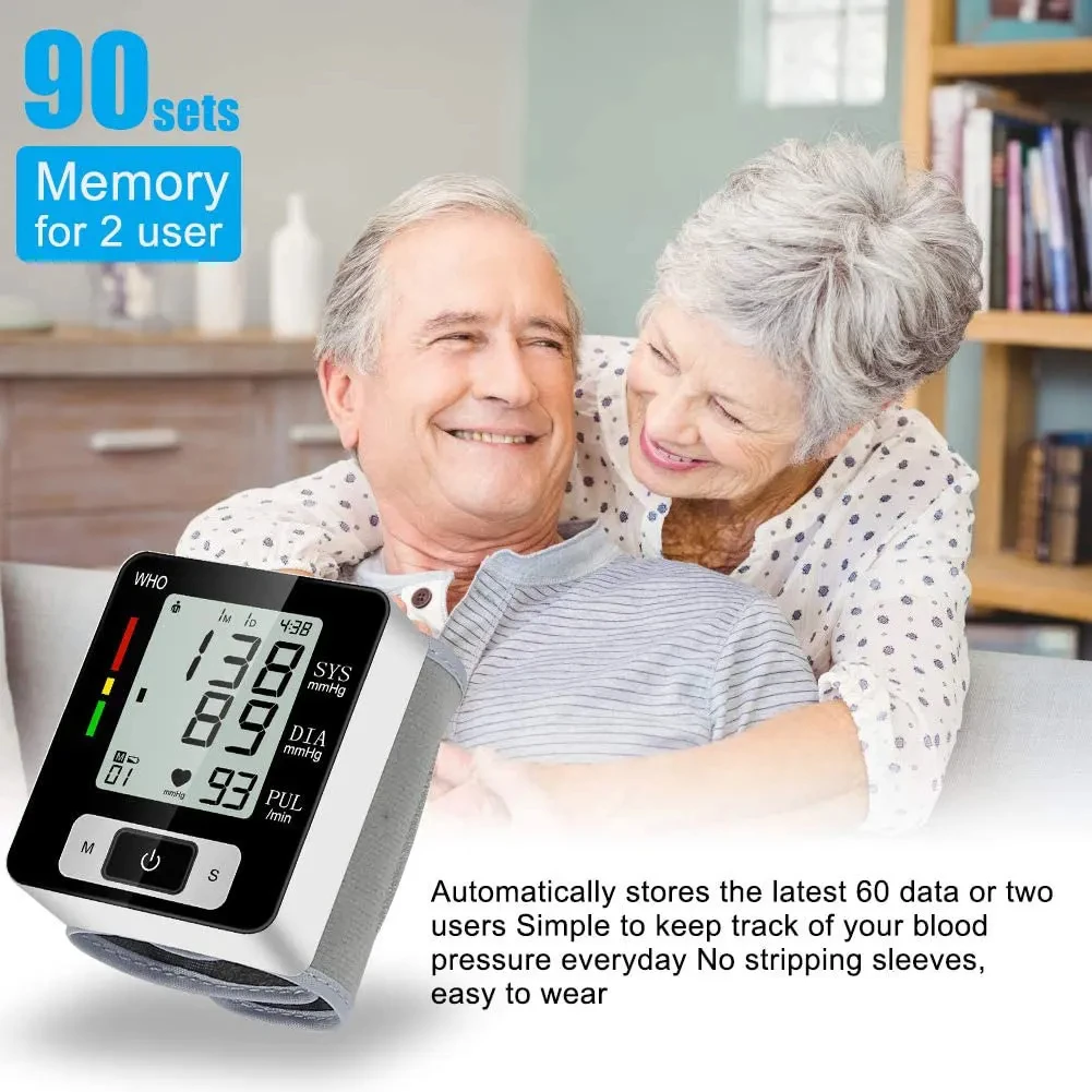 Medical Digital Wrist Blood Pressure Monitor Heart Rate Pulse Meter Sphygmomanometer PR LCD Screen Portable Health Care
