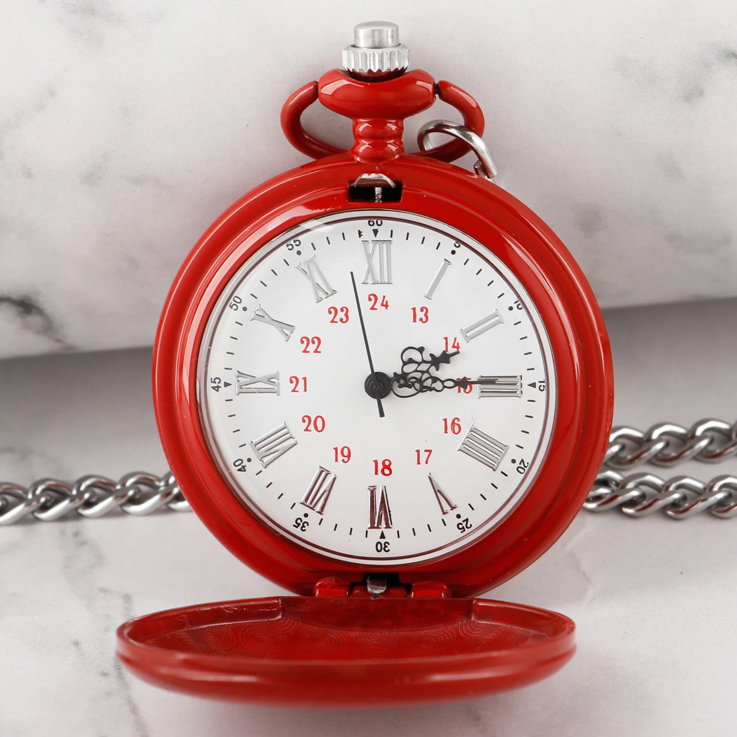Bright Red Quartz Pocket Watch With Chain Personalised Pendant Pocket FOB Watch Best Gifts For Children Men Women