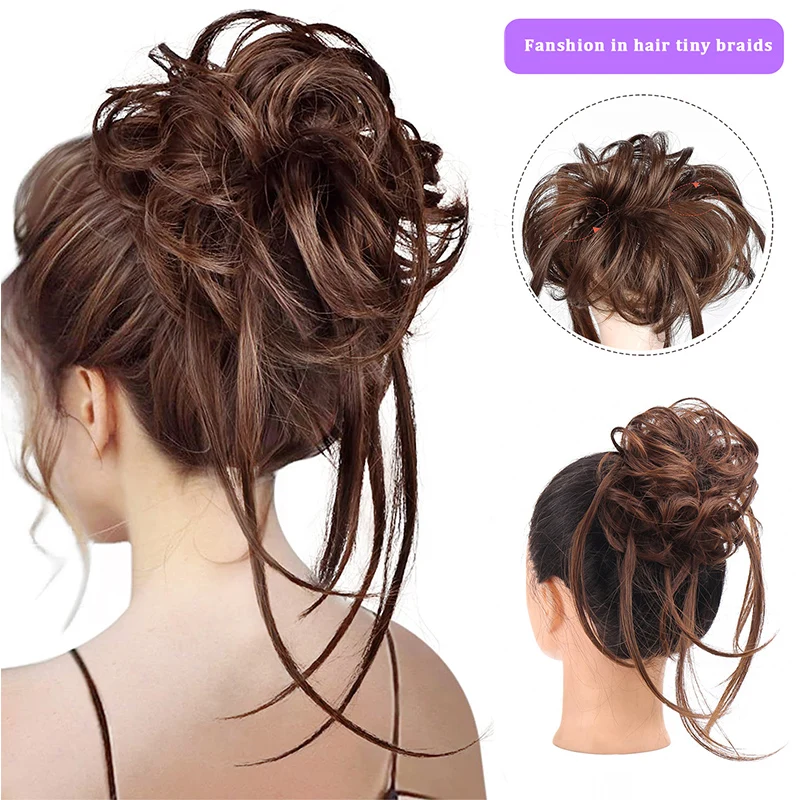 MANWEI syntetická kudrnaté doughnut chignon s elastická pás scronchies nepořádný vlasy drdol updo příčesky do vlasů prodlužování pro ženy