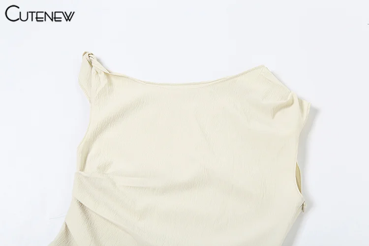 Irregular Women Tops Solid Hipster Classic Incline Shoulder Lengthen Ruched Tanks Female Summer All-matched Streetwear
