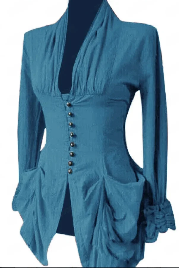 Summer Hot Sale Of The Season Women's Long Sleeve Shirt V-Neck Pure Color Button up Elegant Fashionable Casual Wear Comfortable