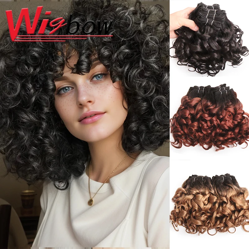 Ombre Curly Human Hair Bundles Brazilian Hair Weave Bundles T1B30 Colored Extensions Short Human 6 for Women human hair extensions human hair bundles human hair bulk
