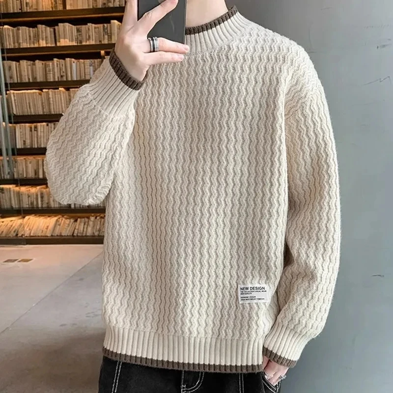 

2023 Retro Striped Twisted Solidd Autumn Winter Loose Long Sleeve Sweatshirt Men Warm Thick Pullover Sweater
