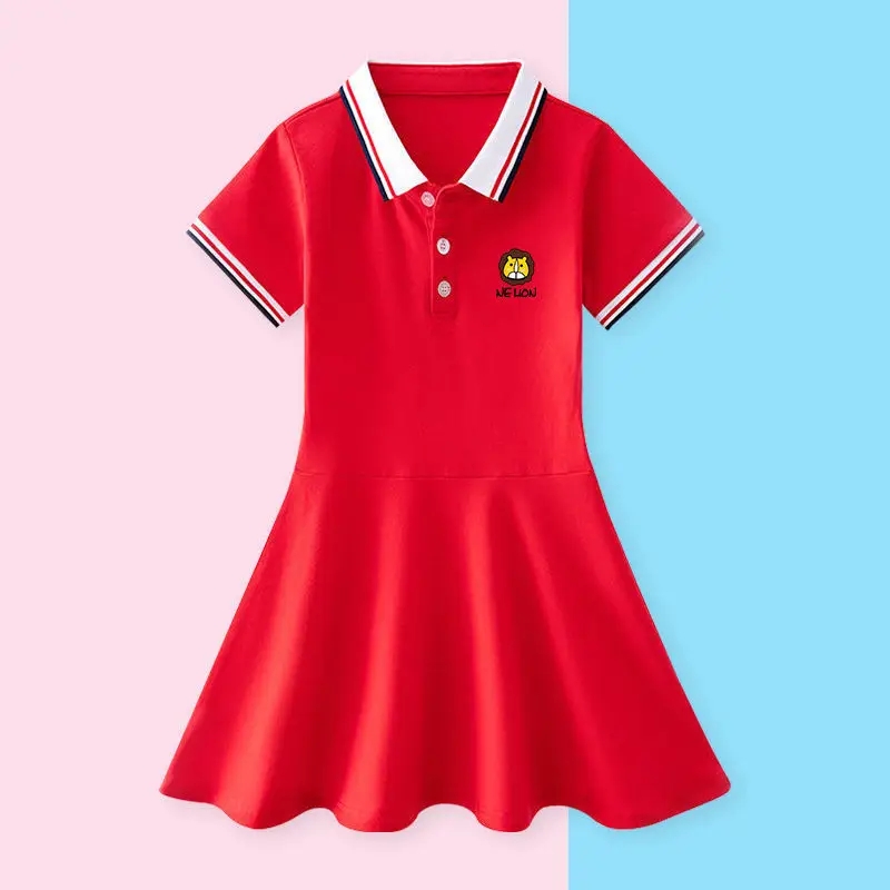 Children's Girls Summer Clothes Girls Short Sleeve Picque Polo Dress Short Sleeve Casual A-Line Dress Pleated Casual