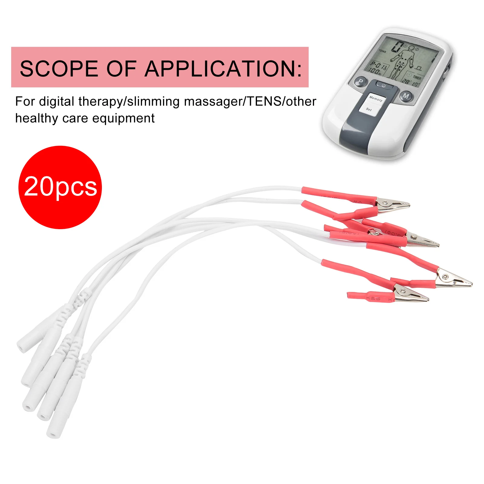 Electrode Lead Wires Clip Electrode Cables 20pcs/bag For TENS Unit Physiotherapy Machine