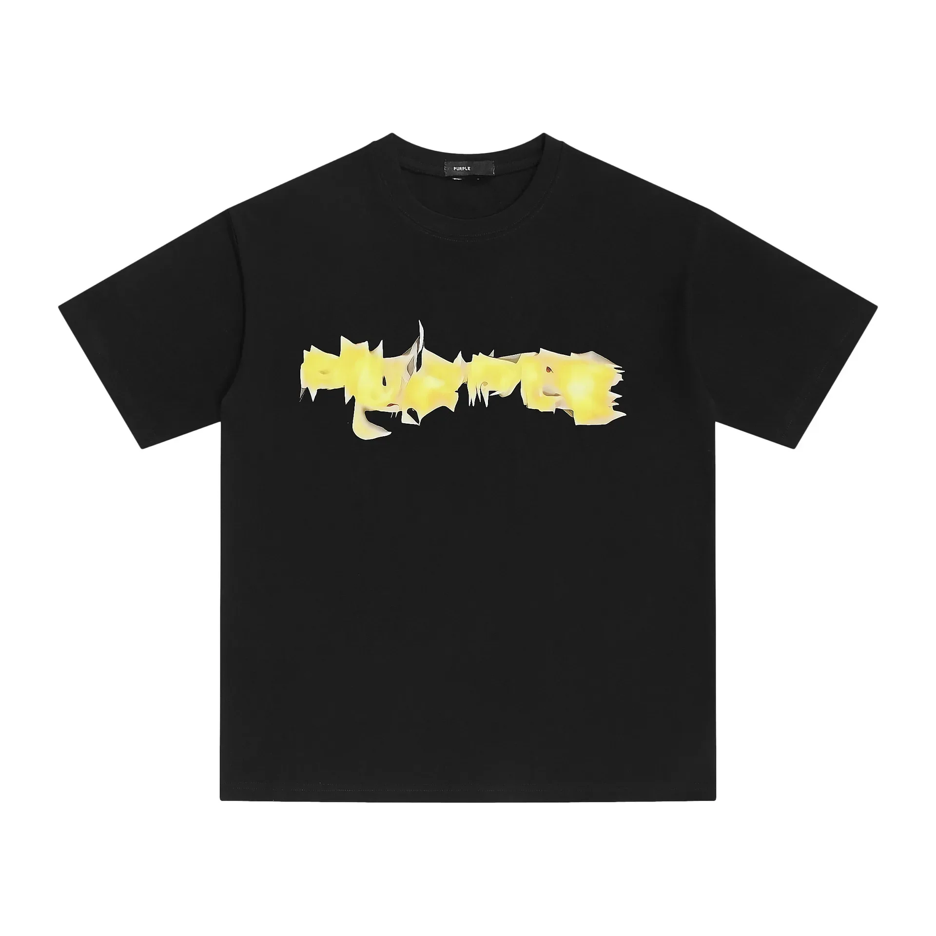 

2024 New Street Fashion Brand Purple Brand Yellow Letter Print Design Sense Plus Size Short Sleeve Men's Base T-Shirt