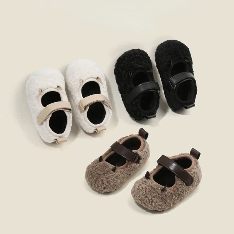 

New 2024 Winter Children Loafers Fluffy Round Toe Kids Flat Shoes Leisure Flexiable Shallow Plush Warm Comfy Boys Girls Shoes