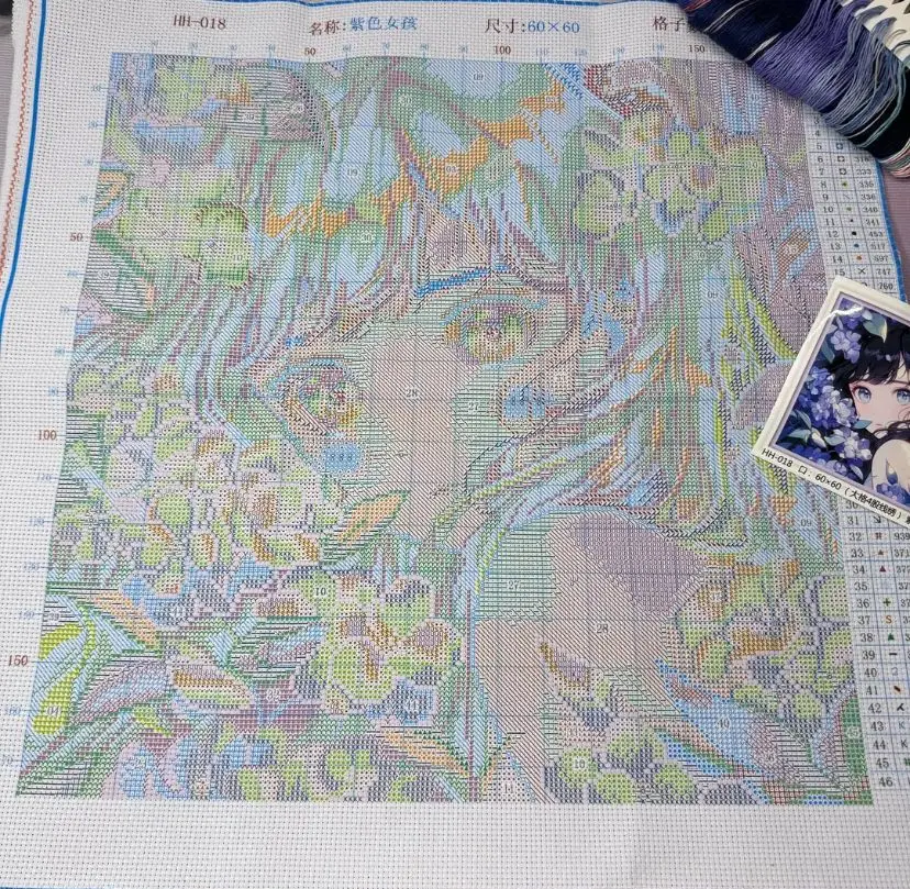 9ct 60x60cm Wisteria flowers Girl Embroidery DIY Cross Stitch Thread Needlework Kits for Home Decor cross stitch kit
