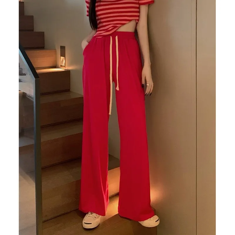 

2022 New Arrival Korean Style Spring/autumn Sweet Cute Women Full Length Pants Casual Loose Elastic Waist Straight Pants V429