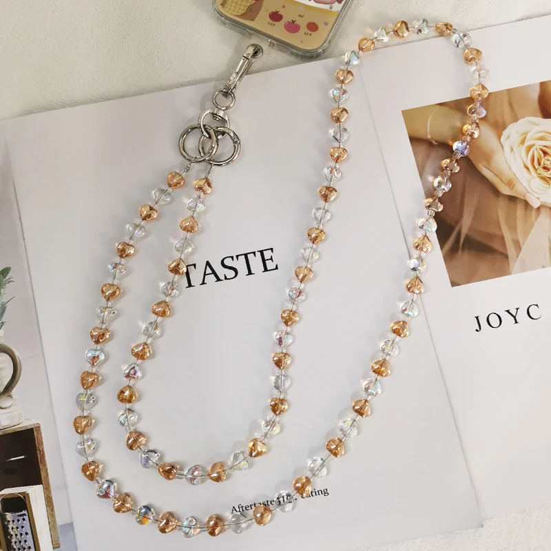 

Mobile Phone Lanyard Love Design Diagonal Cross Chain Long Crossbody Lanyard Inset Style Crystal Round Piece Universal Lanyard