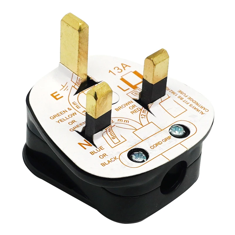 UK British mains plug 3 Pin 13A Plugs Grounded 250V 3 Pin fused adaptor cable connector wire converter