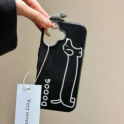 Custodia per telefono in morbido stile pelle con giocattolo 3D carino per gatti e cani.