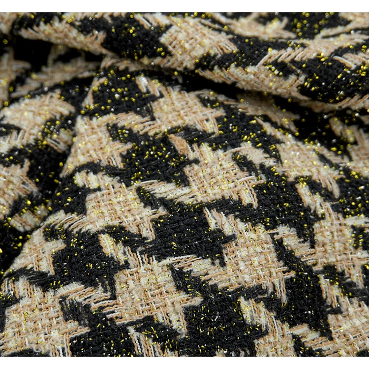 Plover Plaid Woll-Tweed-Stoff für Mantel, Goldlinie, DIY-Stoff – Detail 4