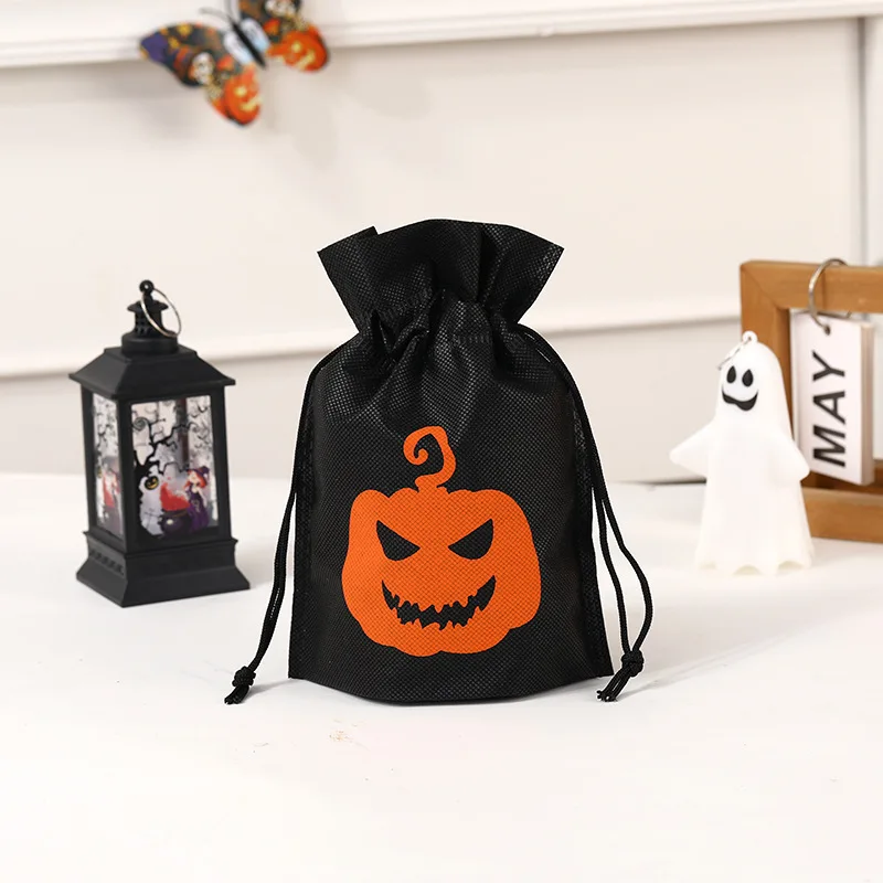 24-2PCS Pumpkin Non Woven Drawstring Gift Bags Trick or Treat Bags Candy Cookie Pouch for Halloween Gift Packaging Decoration