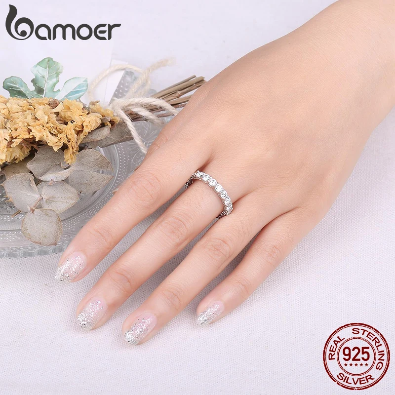 BAMOER Moissanite 반지 여성을위한 전체 영원 밴드 다이아몬드 웨딩 약혼 반지