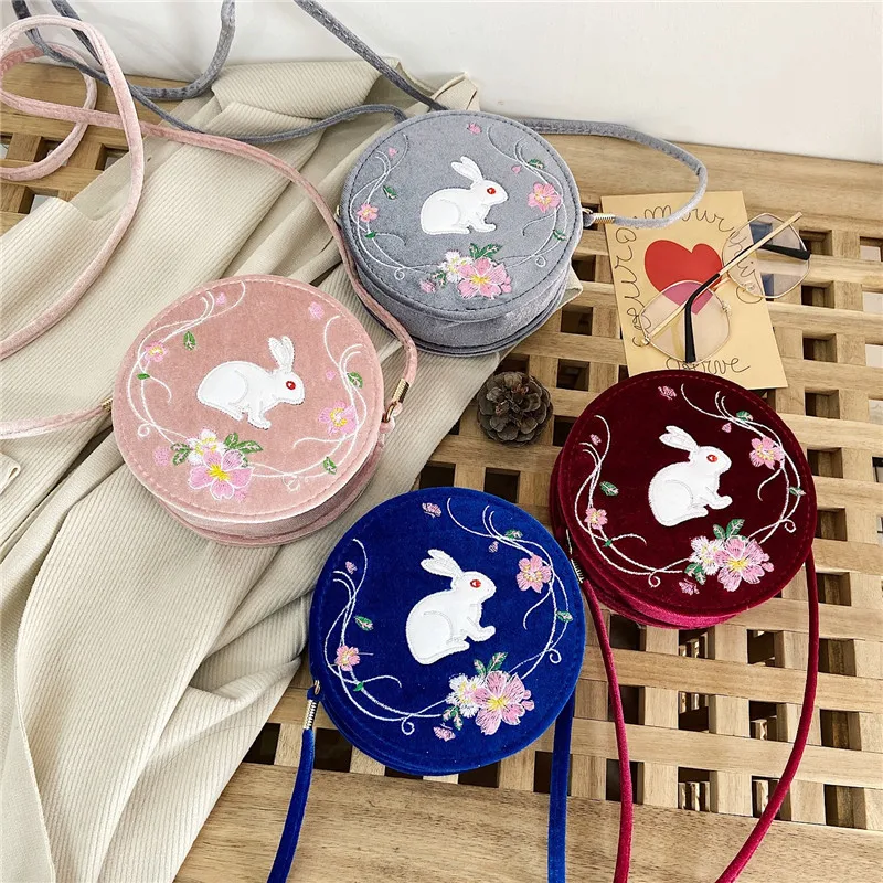 

Children's Antique Bag Fashion Cute Simple Velvet Small Fresh Round Bag Shoulder Messenger Bag Hanfu Bag