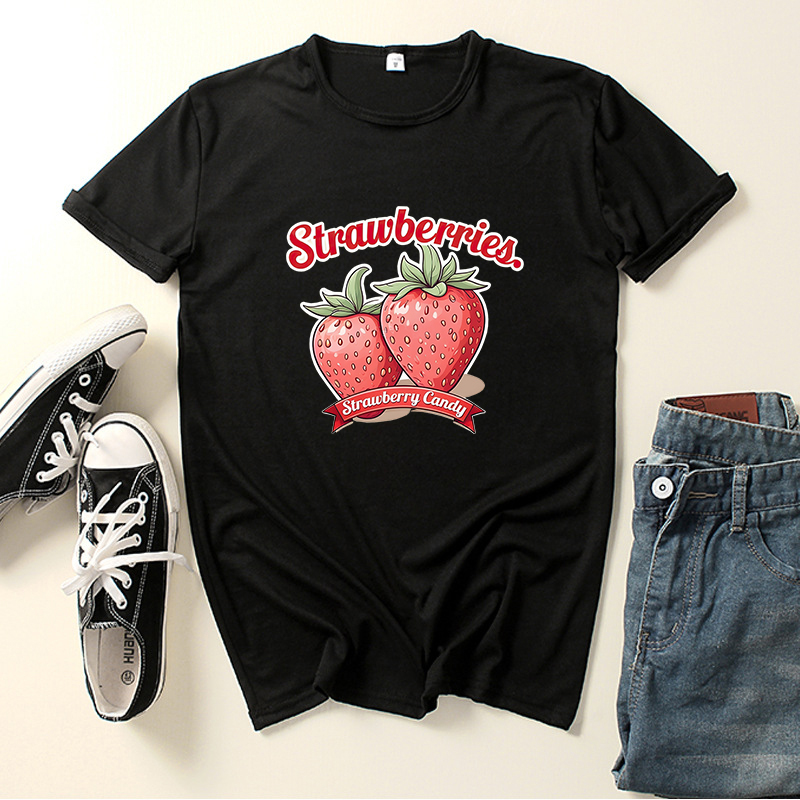 Strawberry Fruits Fresh Printing T-Shirts Fashion Women Loose O-Neck Short Sleeve Tops Casual All-Match Streetwear Summer Tees