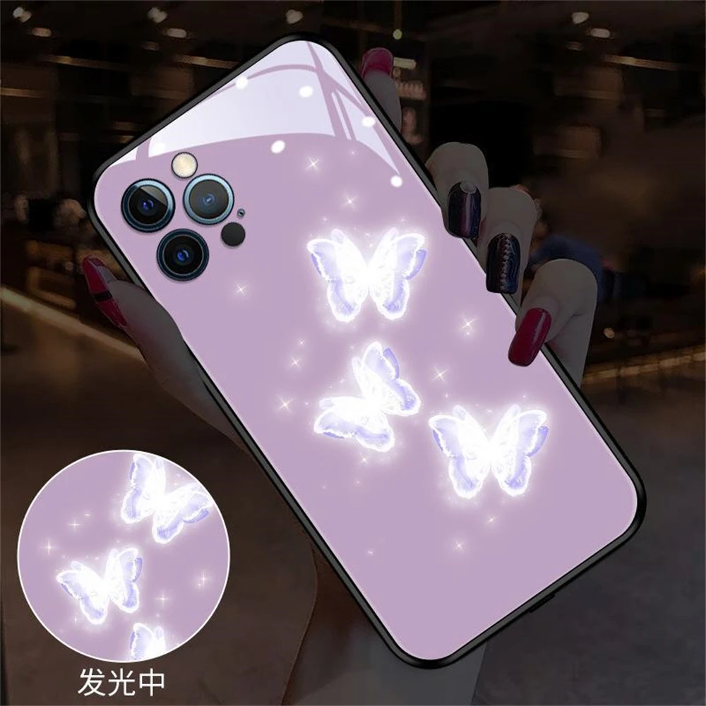 Blume und Schmetterling sieben Farben wechselnde LED-Telefonhülle für iPhone Air 17 16 E 15 14 13 12 Pro Max Anruf leuchtende leuchtende Abdeckung – Detail 13