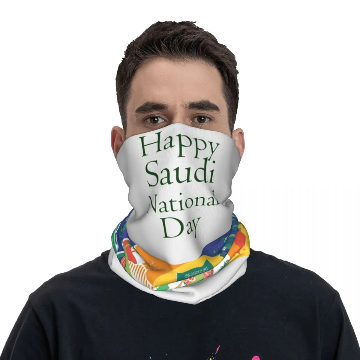 

Happy Saudi National Day Stuff Bandana Neck Gaiter Funny Holiday Wrap Scarf Summer Riding Headwear for Men Women Windproof