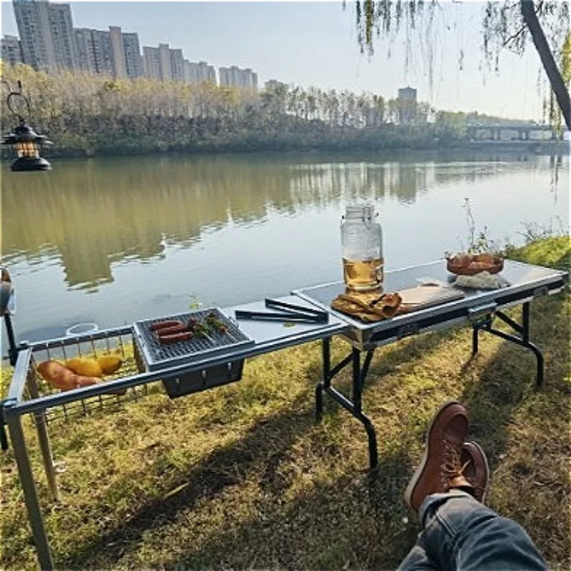 Tavolo da campeggio pieghevole modulare multifunzionale per esterni Tavoli da campeggio con telaio in lega di alluminio per barbecue da picnic - immagine 5