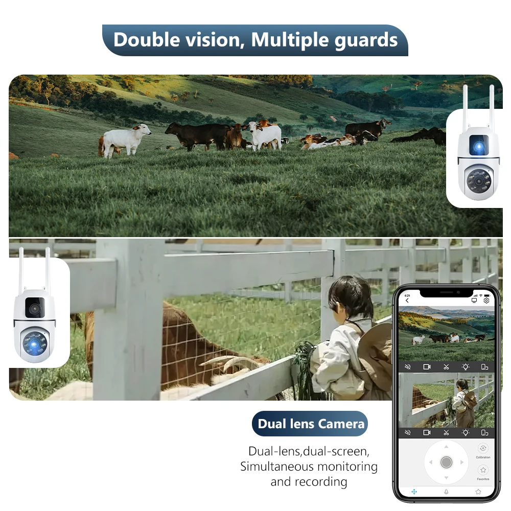 8MP Dual Lens IP Camera Outdoor Wifi Surveillance PTZ Dual Screen AI Auto Tracking Security Protection Video Waterproof