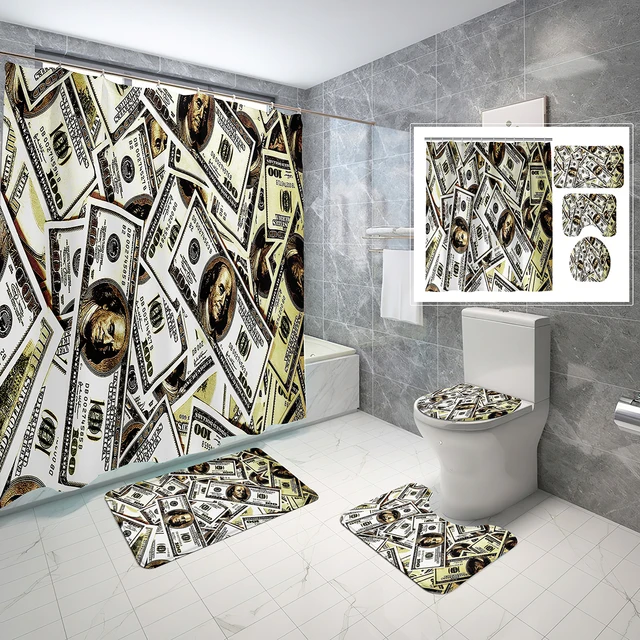 Reateforin Funny Cool Money Shower Curtains for Mens Bathroom Accessories  Set Black Gold 100 Dollar …See more Reateforin Funny Cool Money Shower