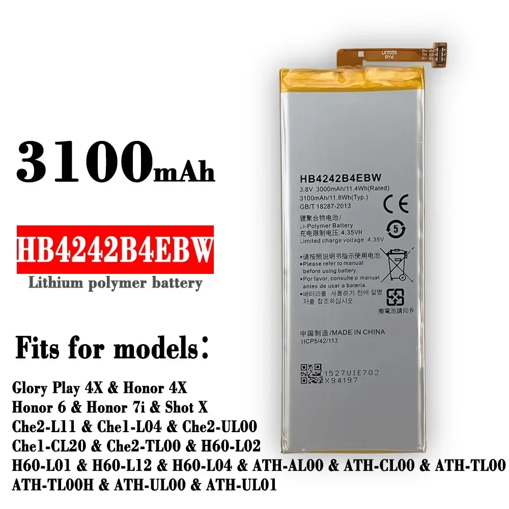 

3100mAh HB4242B4EBW Battery For Huawei Honor 6 4X 7i H60-L01 H60-L02 H60-L11 H60-L04 honor 4X che2-l11 Mobile Phone Batteries