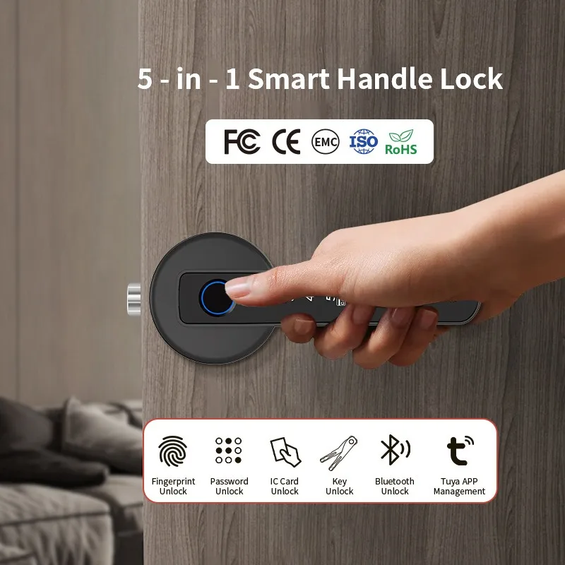 Smart Fingerprint Door Lock - Keyless Entry with PIN Code & Lever Handle, Anti-Peep Design for Home Security, Auto-Lock