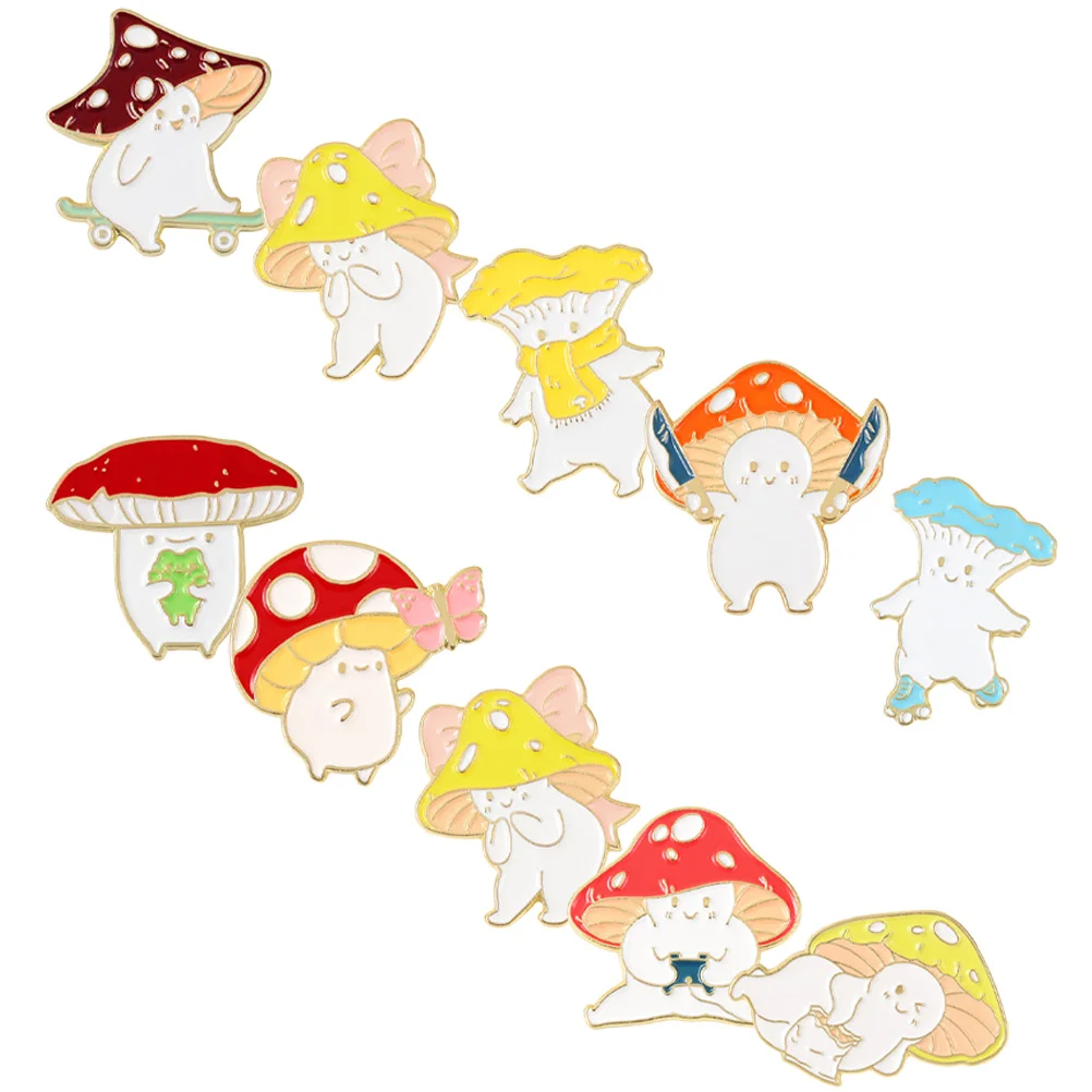 

10 Pcs Mushroom Brooch Delicate Pin European American Sweater Decorative Alloy Cartoon