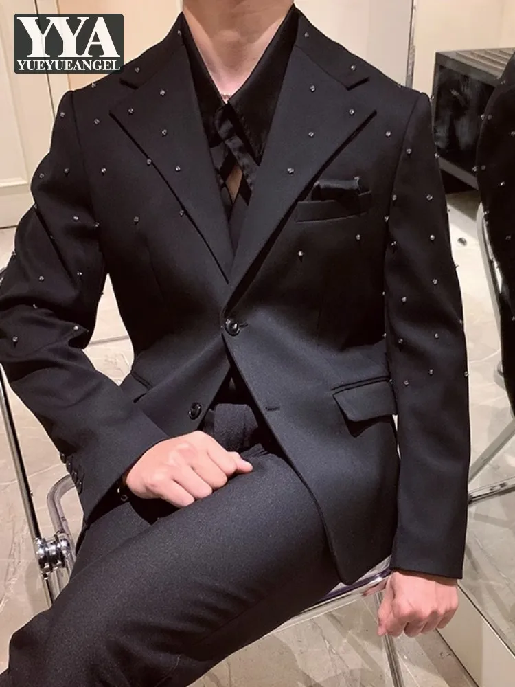

Spring Business Casual Mens Black Suit Jacket British Style Long Sleeve Single Breasted Fashion Design Party Men Blazers Coat