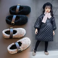 Kid's Autumn Winter Shearling Shoes Children Furry Warm Soft Fashionable Shoes Girls Toddler Cute Fleece Casual Plush Flat Shoes 1