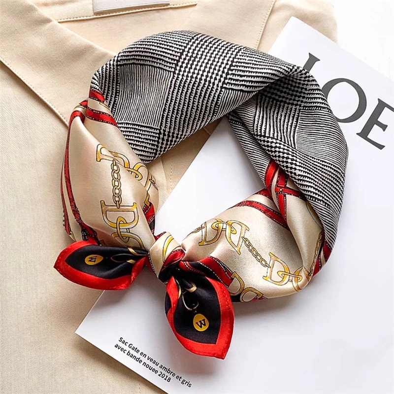 

Small 100% Silk Square Scarf Women Print England Style Kechief Ladies Hair Band Wrist Bandana Headband Design 2022