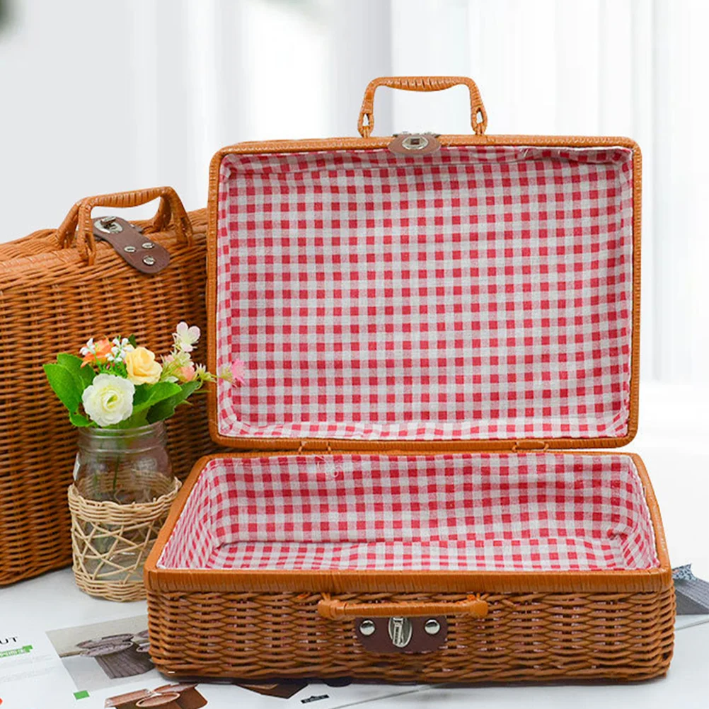 

Imitation Rattan Suitcase Simulated Handwoven Retro Vintage Decor Storage Basket Simulation Travel