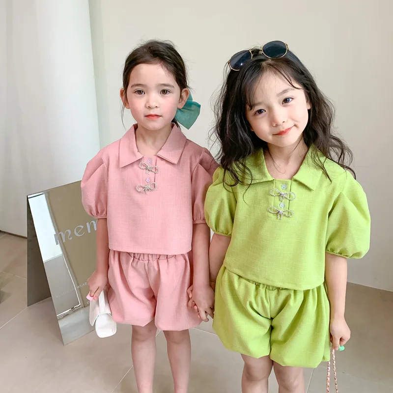 

Baby Girl Glothes 2 Pieces Suit Summer Princess Cotton Pants Short Sleeve t-Shirt Korean Style Sets for Kids A171