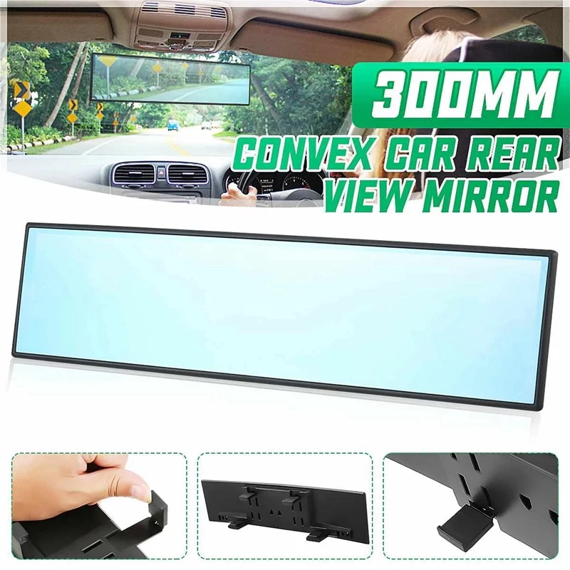 Universal Car Interior Mirror Wide Convex Antiglare Rearview Mirror Wideangle Surface Blue