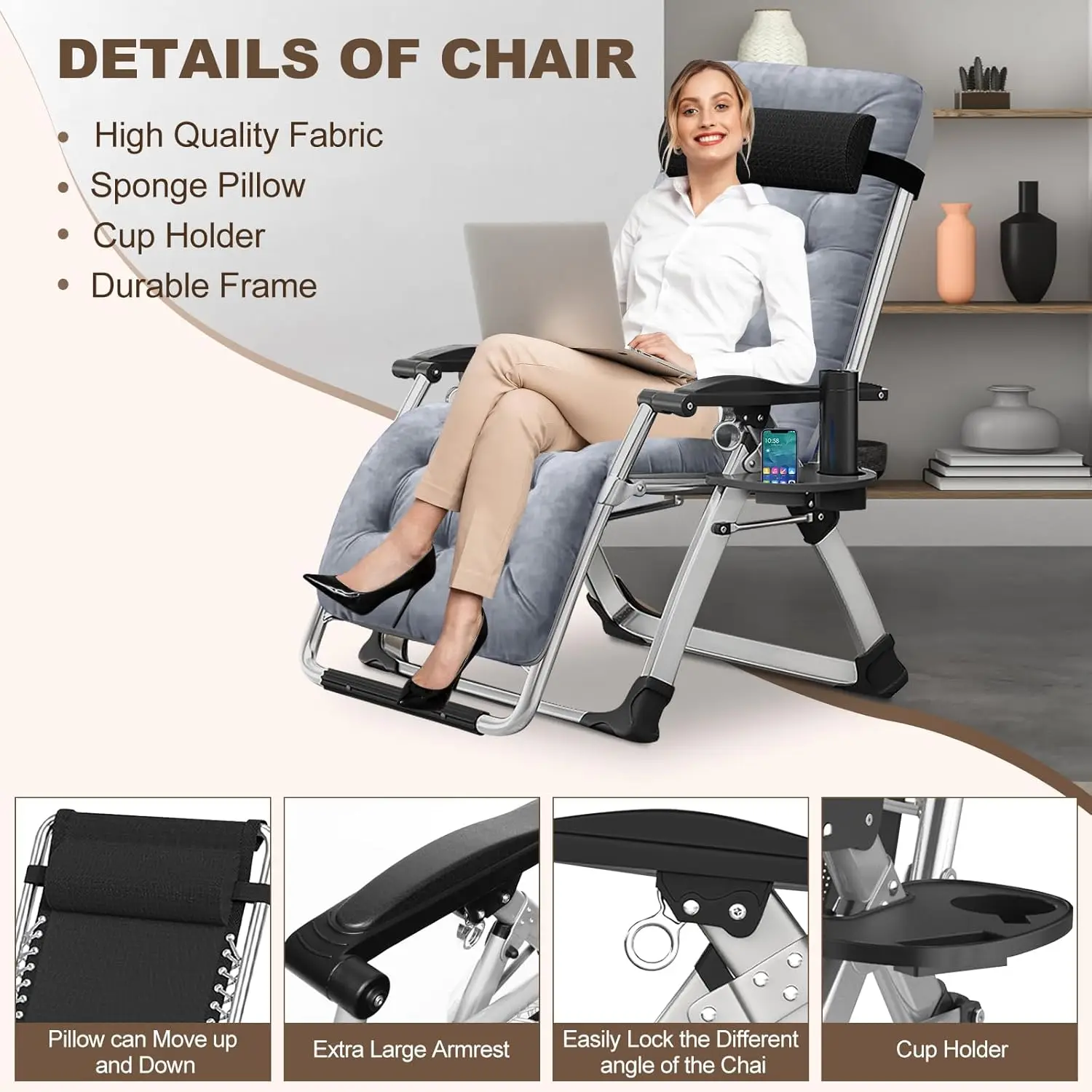 Comfy Chair, Folding Chair Recliner Chair for Bedroom and Living Room, Folding Reclining Patio Chairs Lounge Chair