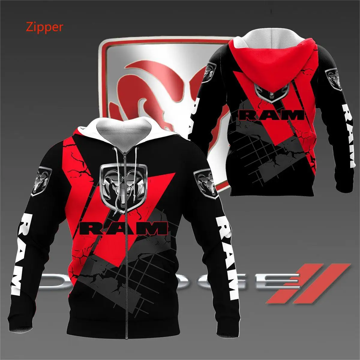 

2024 Spring and Autumn Sports Personality Street Men's and Women's Racing Jacket 3D Motorcycle Dodge Challenger Hoodie Zipper
