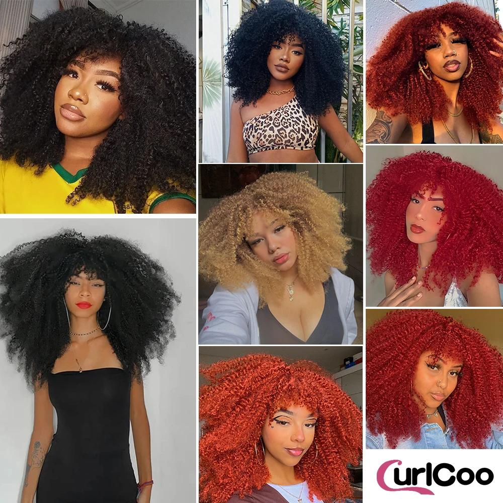 Krullend Pruik Met Pony Afro Krullend Pruiken Voor Zwarte Vrouwen Synthetische Vezel Lijmloze Pluizige Lange Krullende Pruik Voor Dagelijkse Partij Cosplay