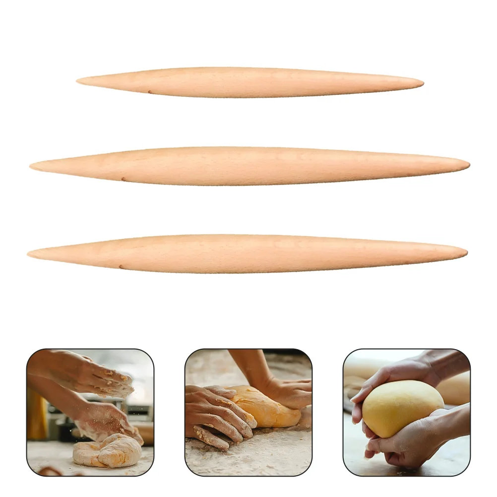 

3 Pcs Beech Rolling Pin Kitchen Baking Rods Rollers Cake Pasta Cooking Non Stick Tools Dumpling Wrapper