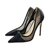 Summer Rhinestone Inlaid Cool High Heels High-quality Breathable Mesh Fashion Single Shoes 12CM Sexy Pointed Tip Women's Pumps 6