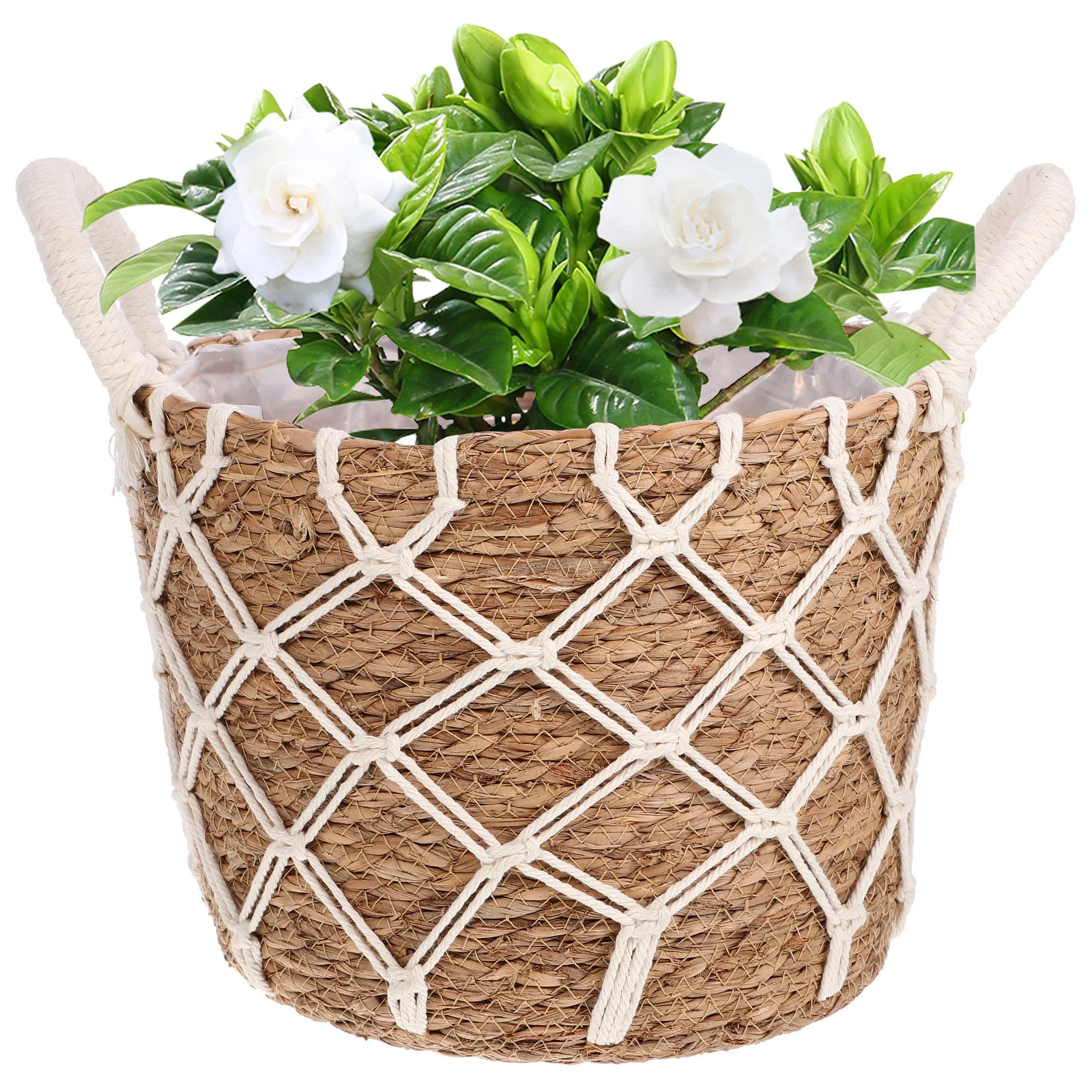 

Straw Flower Pot Decor Basket Storage Weaving Grass Woven with Liner Plant Baskets Indoor Garden for Holder