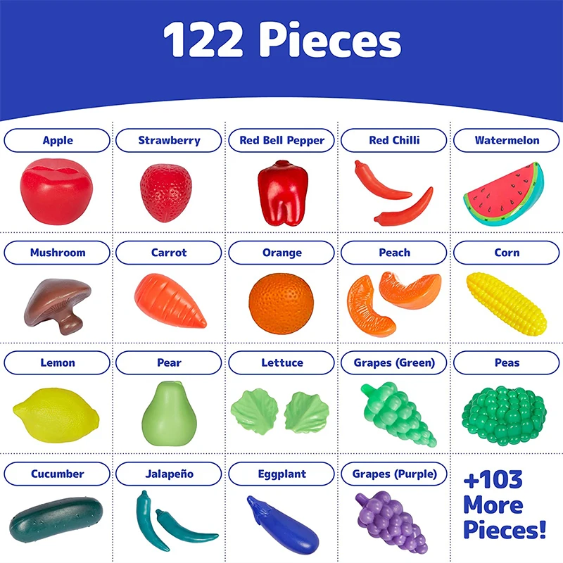 120pcs Assorted Toys Deluxe Pretend Food Value Play Kitchen Fruit Vegetable Food Jar Dessert Tableware Bottle Plastic Play Toys 5