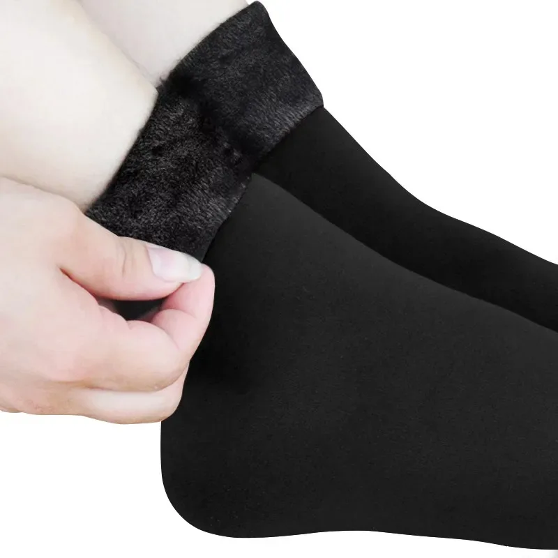 Winter Warm Solid Women Socks Thicken Thermal Socks Wool Cashmere Black Skin Seamless Snow Sock Velvet Unisex Socks