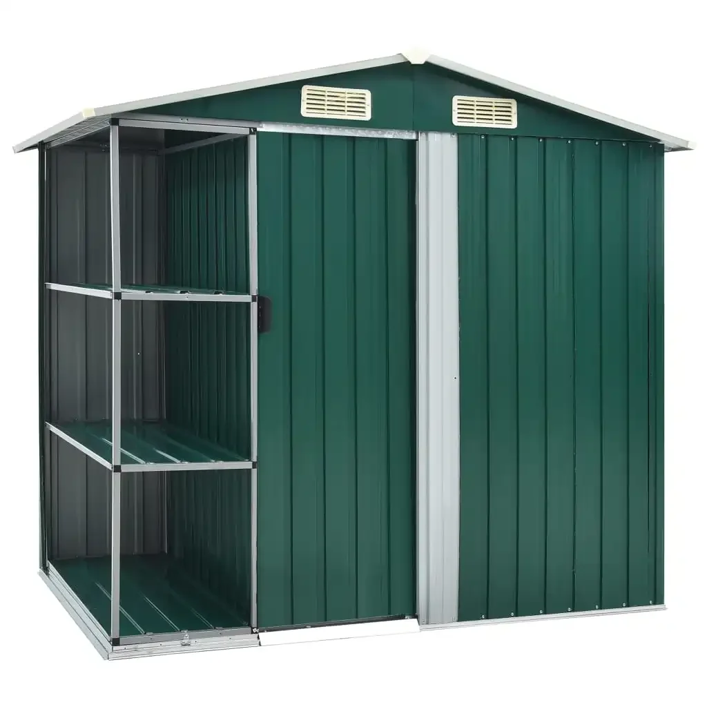 Riparo Da Giardino Con Ripiano Verde 205X130X183 Cm Giardino Esterno Ferabri Con Struttura A Pavimento In Metallo, Riparo Esterno, Cabina