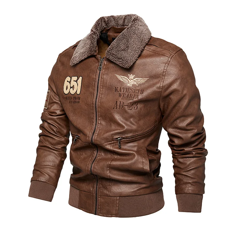 

Autumn Winter Stand Collar Loose Casual PU Lether Jacket Male Add Velvet Warm Zipper Coat Men Trend Fashion Cardigan Top Outwear