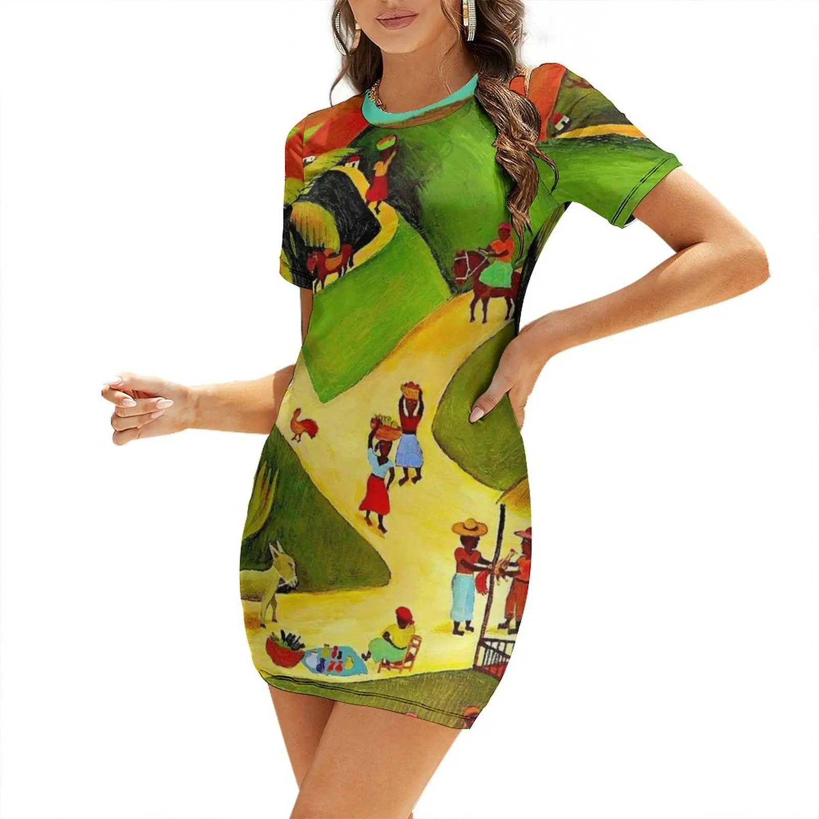 

HAITI : Vintage Travel and Tourism Advertising Poster Short Sleeved Dress Long dresses Women's summer suit women dresses