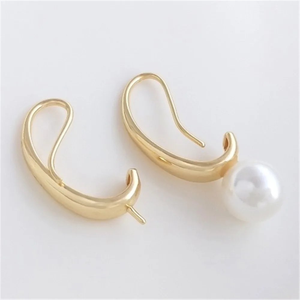 Half Hole Pearl Earring Hook 14K Pack Genuine Gold Empty Earring Handmade DIY Adhesive Bead Material Ear Jewelry Accessories